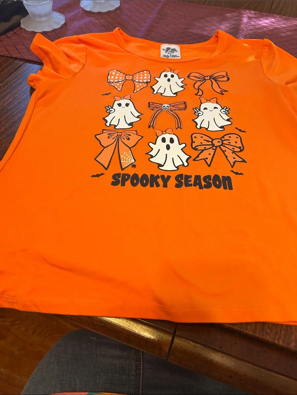 Lily Bleu Orange Halloween Ghost Tee with Bows